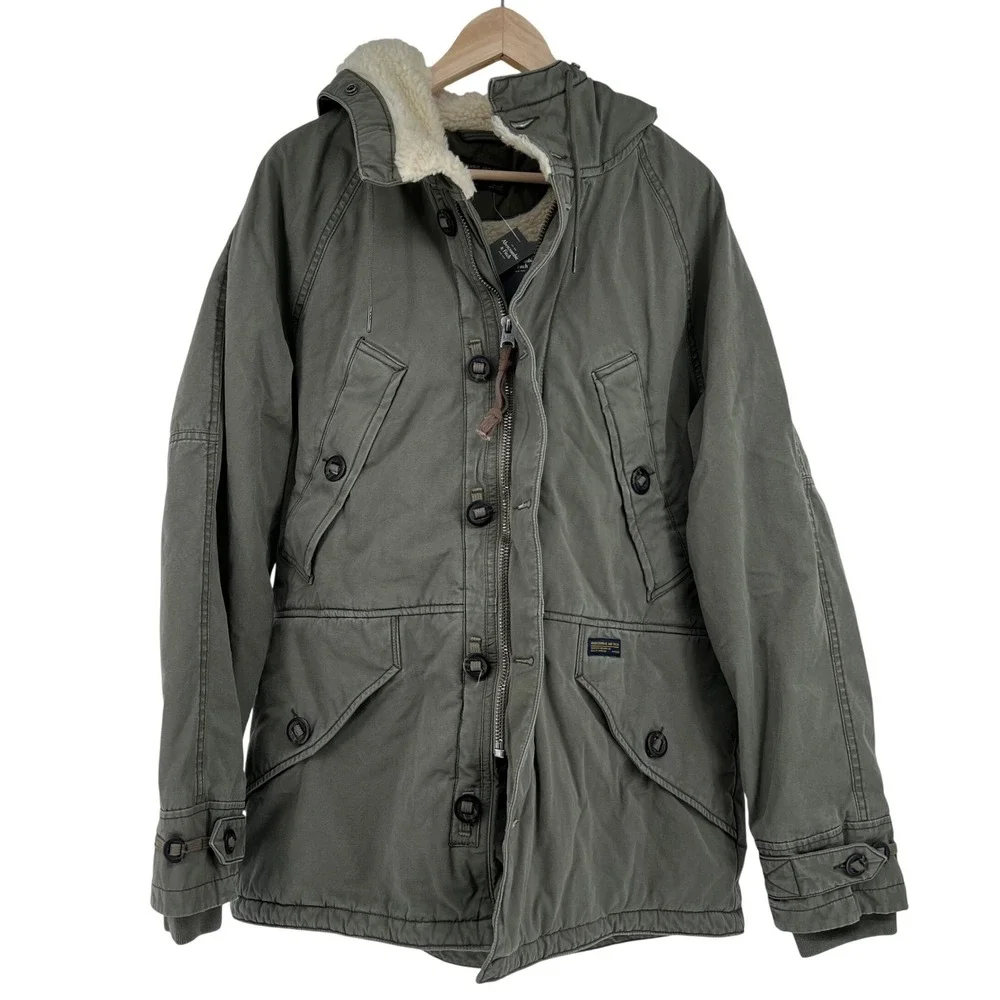 NWT Abercrombie & Fitch Mens Sherpa Parka Jacket Military Olive Green‎ size M